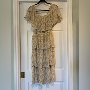 Carly Jean Los Angeles Cream and Tan Floral Dress